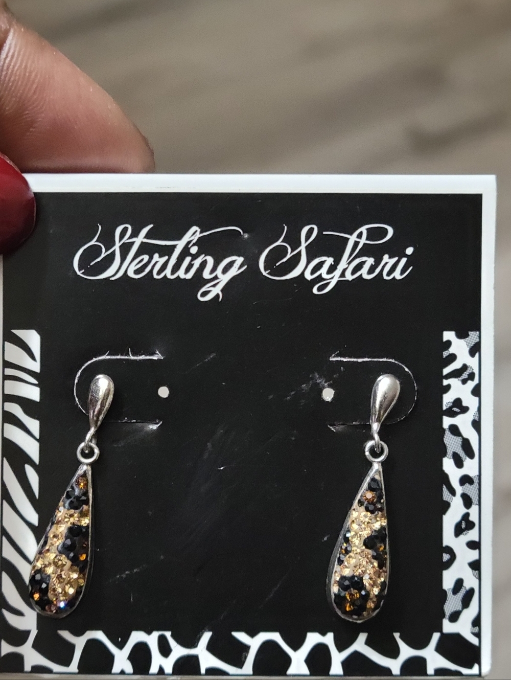 STERLING SLIVER 925 CRYSTAL SAFARI DESIGN EARRINGS